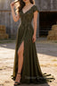 Olive A Line Satin Prom Dress with Slit