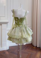 Olive Green A-Line Mesh Lace Sequined Short Prom Dress Homecoming Dress