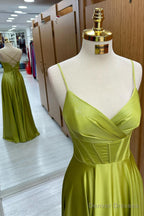 Olive Green Corset Lace-Up A-Line Long Formal Dress