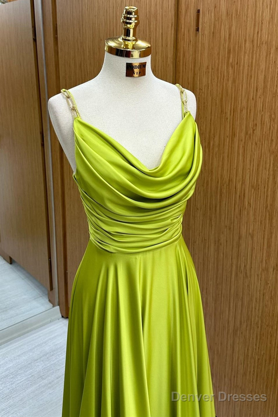 Olive Green Cowl Neck Chain Strap A-Line Long Prom Dress Secondary image