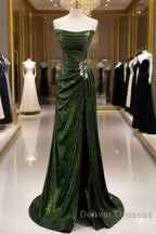 Olive Green Trumpet Mermaid Sequin Prom Dress