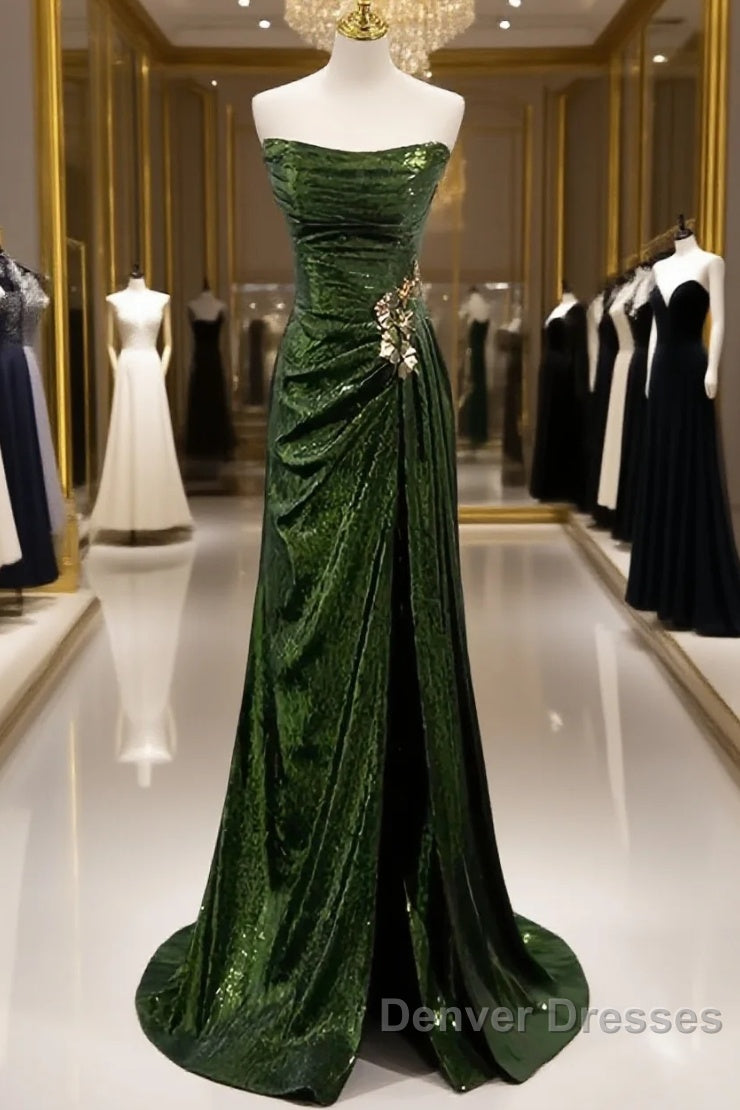 Olive Green Trumpet Mermaid Sequin Prom Dress