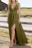 Olive Green V Neck Chiffon Floor Length Bridesmaid Dresses Long Bridesmaid Dress With Pleated Split