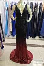 Ombre Mermaid V-Neck Court Train Prom Sequins Dress