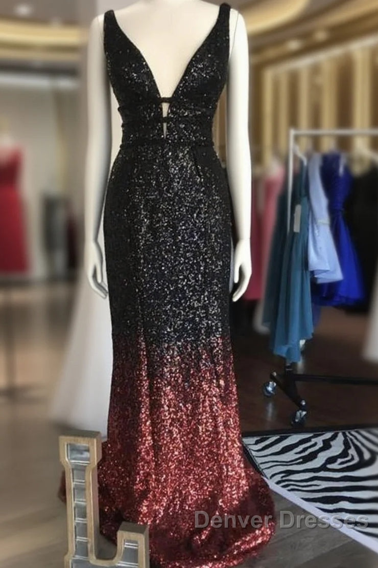 Ombre Mermaid V-Neck Court Train Prom Sequins Dress Main image