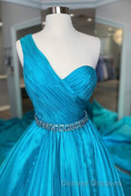 One Shoulder A Line Prom Dress with Beading Waist