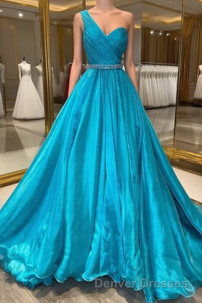 One Shoulder A Line Prom Dress with Beading Waist Main image