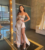One Shoulder Beadings Prom Dress Mermaid Side Slit Birthday Outfits