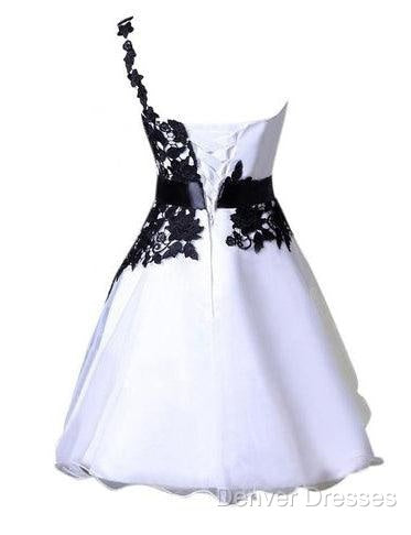 One Shoulder Black Lace Cute Short Homecoming/Prom Dress