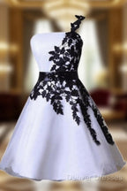 One Shoulder Black Lace Cute Short Homecoming/Prom Dress