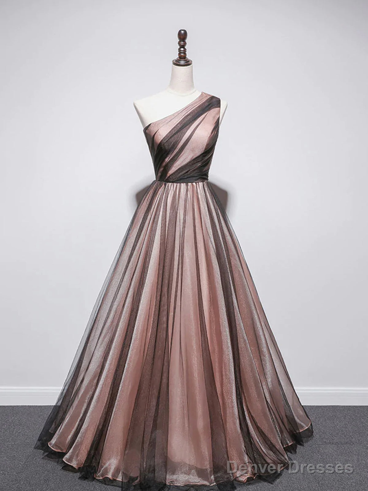 One Shoulder Brown Tulle Prom Dresses, Brown Tulle Formal Evening Dresses Main image
