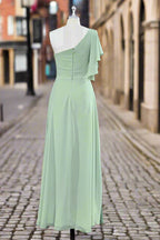 One Shoulder Chiffon Bridesmaid Dress With Slit