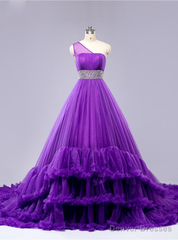 One Shoulder Cloud Ball Gown Tulle Ruffles Wedding Dresses