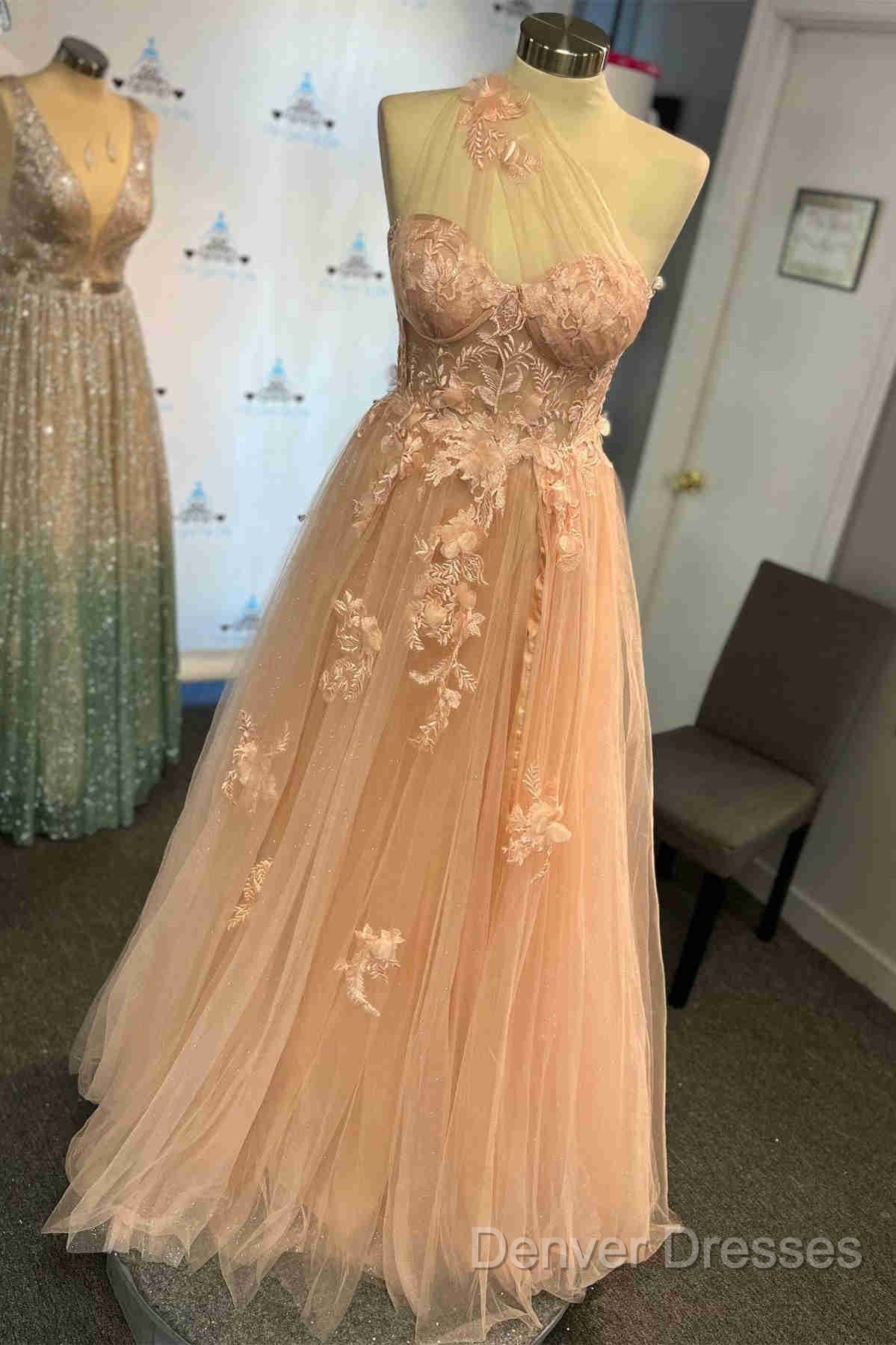 One Shoulder Flowers Lace Prom Dress Applique Sweetheart With Split