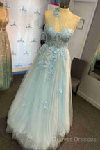 One Shoulder Flowers Lace Prom Dress Applique Sweetheart With Split