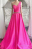 One Shoulder Hot Pink Prom Dress, Hot Pink One Shoulder Formal Evening Dress