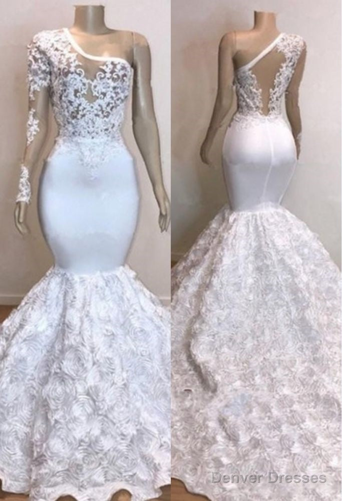 One Shoulder Lace Appliques Meramid Prom Dresses with sleeve Main image