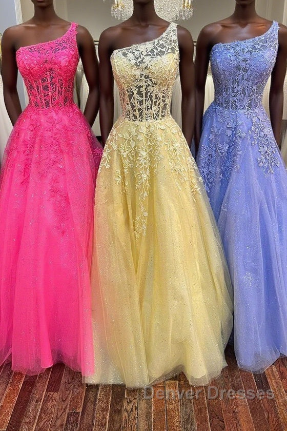 One Shoulder Lace Long Prom Dress, Lace Formal Evening Dress