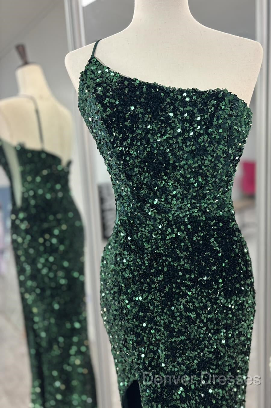 One Shoulder Long Emerald Green Prom Dress Mermaid Sequin Secondary image