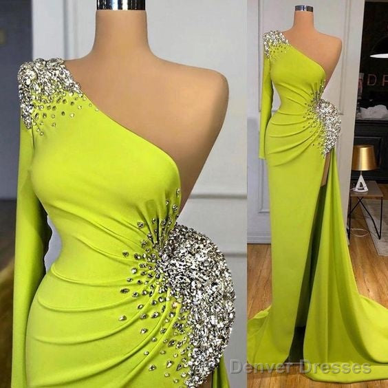 One Shoulder Mermaid Prom Dresses  Arabic Glitter Beaded Side Split Evening Gowns Satin Custom Women Formal Dress Main image