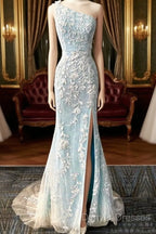 One Shoulder Mermaid Split Lace Prom Dress