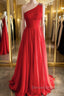 One Shoulder Open Back Red Long Prom Dress, Backless Red Formal Dress, Red Evening Dress