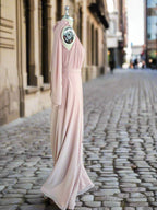 One Shoulder Pink Rustic Bridesmaid Dress Long Maxi Wedding Dress