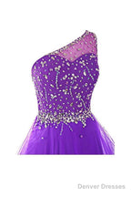 One Shoulder Prom Dresses Tulle Homecoming Dress With Beading