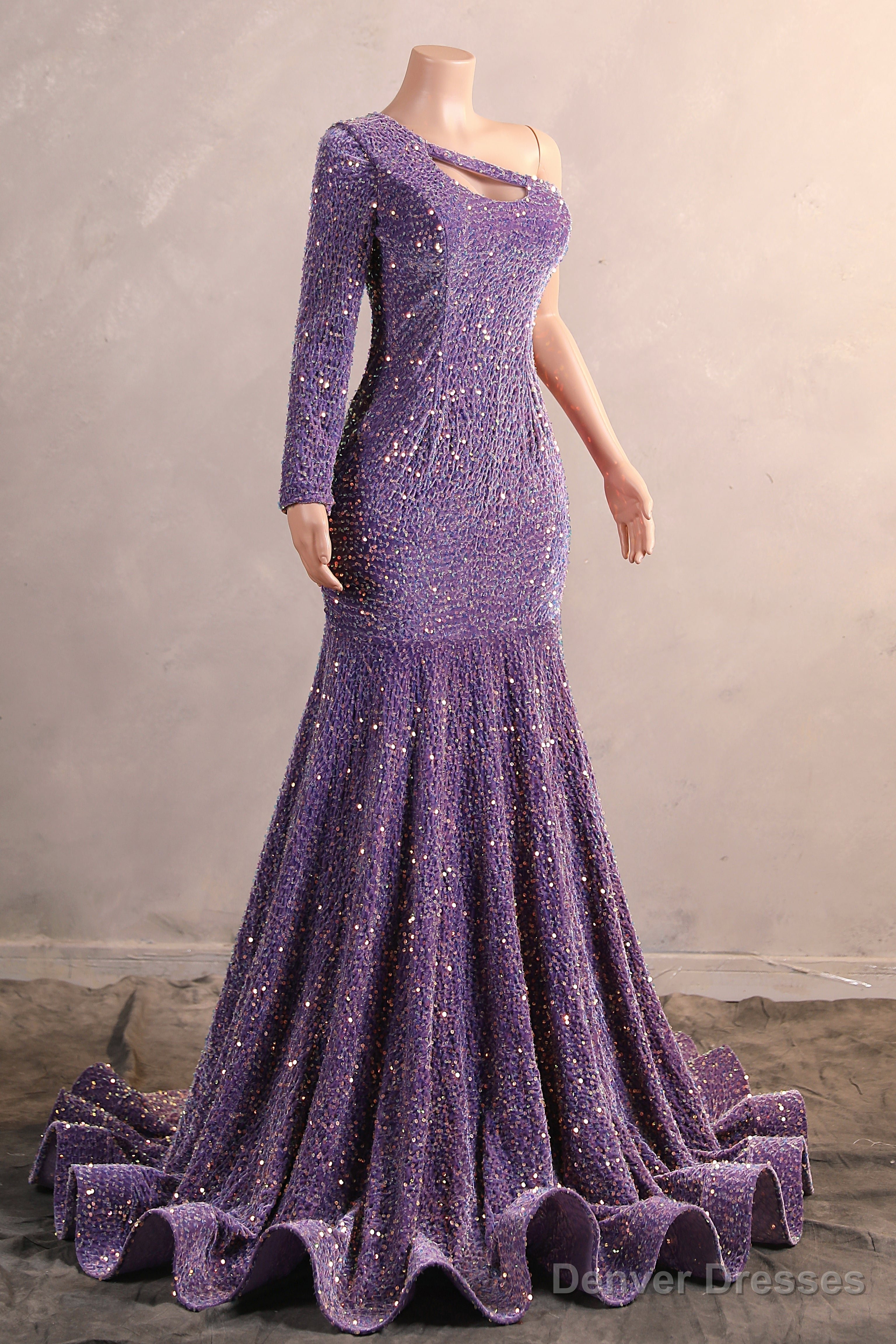 One Shoulder Purple Prom Dresses Sequin Mermaid Long Evening Formal Dresses Secondary image