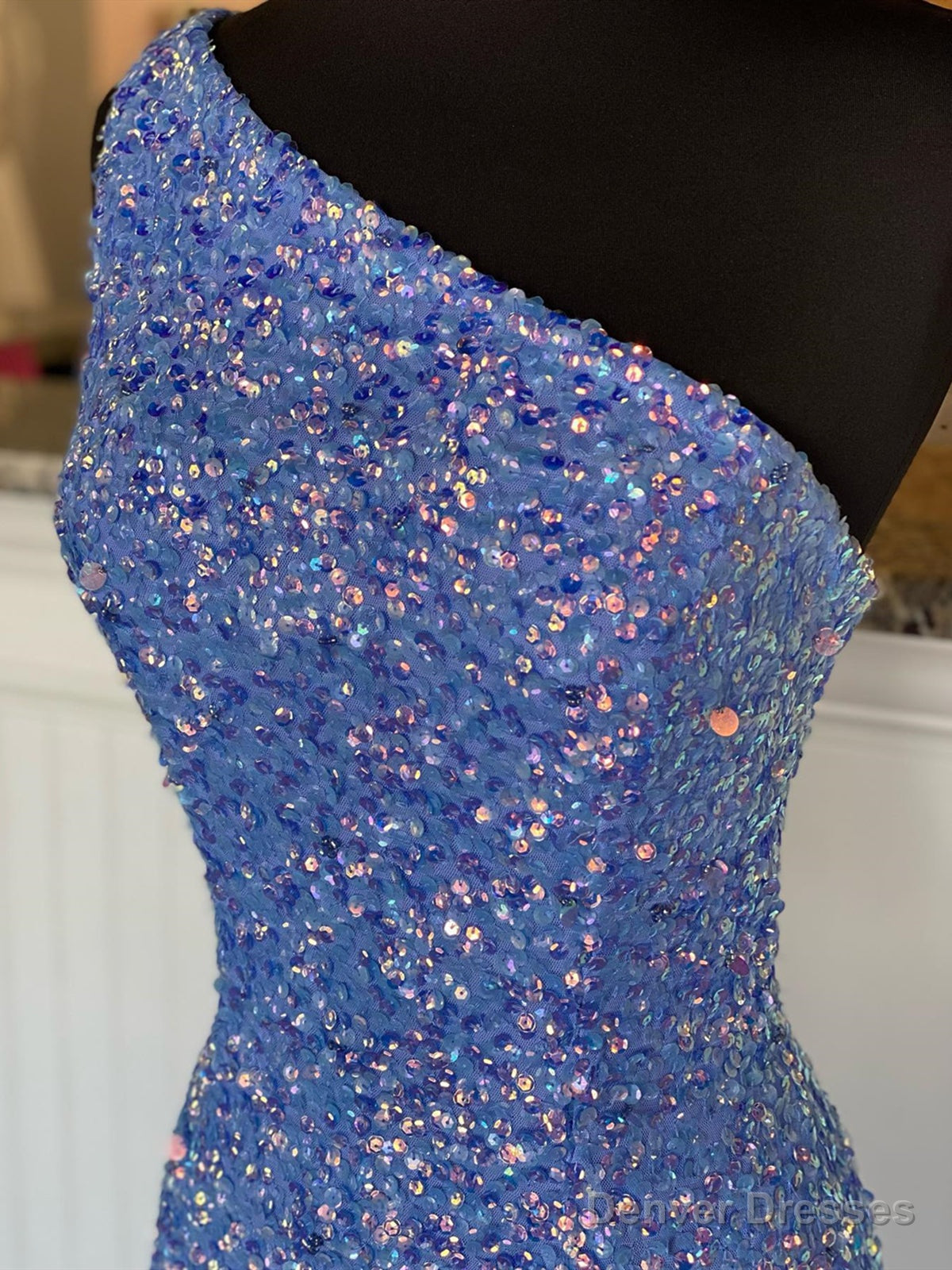 One Shoulder Purple Sequins Long Prom Dresses, One Shoulder Purple Long Formal Graduation Dresses Secondary image