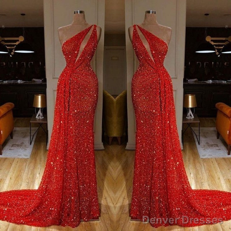 One Shoulder Red Prom Dress Sequins Long On Sale Secondary image