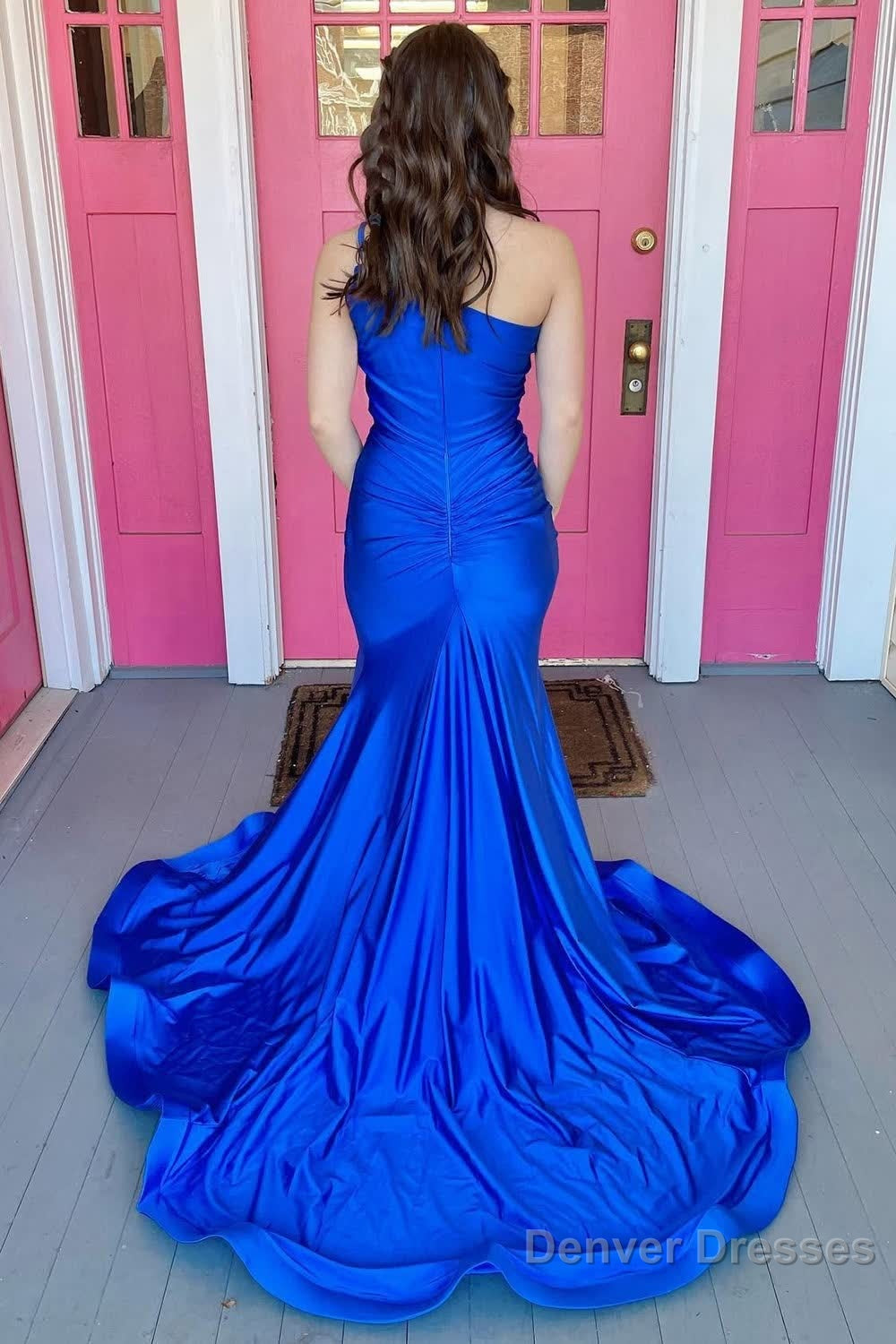 One Shoulder Royal Blue Mermaid Prom Dress with Slit Secondary image