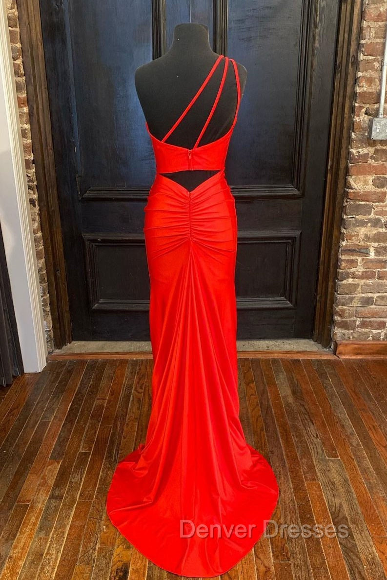 One Shoulder Satin Formal Dress With Slit