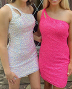 One Shoulder Sequins Bodycon Mini Dress With Keyhole