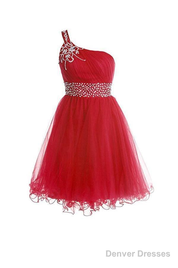 One Shoulder Short Prom Dresses Homecoming Dress With Beading