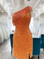 One Shoulder Short Tight Orange Blue Prom Dresses, One Shoulder Short Formal Homecoming Dresses