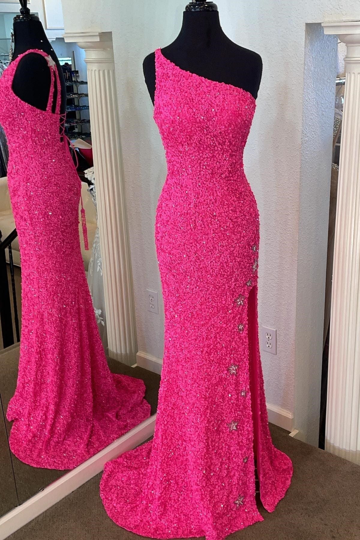 One Shoulder Stars Mermaid Sequins Formal Dress With Slit Secondary image