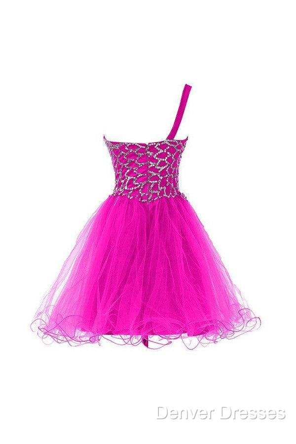 One Shoulder Tulle Homecoming Dress Short Prom Dress With Beading
