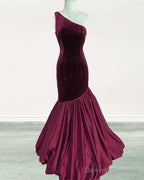 One Shoulder Velvet Prom Dresses Mermaid Satin Ruffles