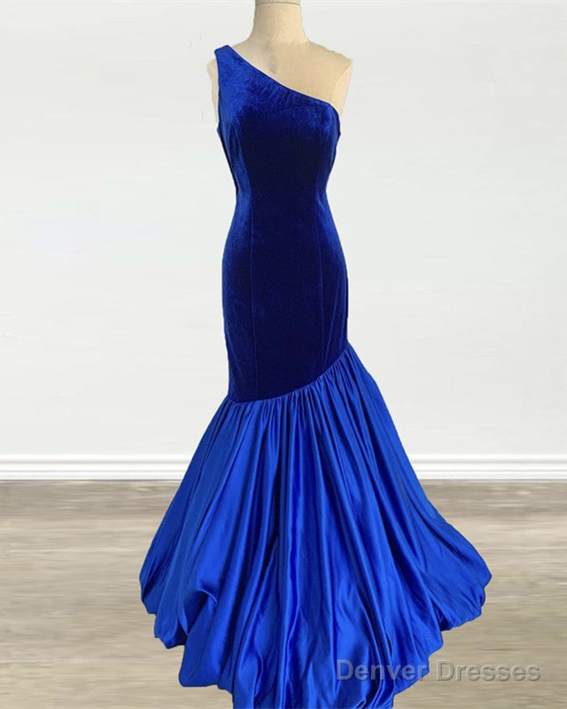 One Shoulder Velvet Prom Dresses Mermaid Satin Ruffles Main image