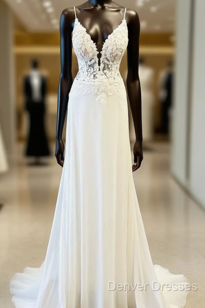 Open Back A-Line Chiffon/Lace Beach Wedding Dress Main image