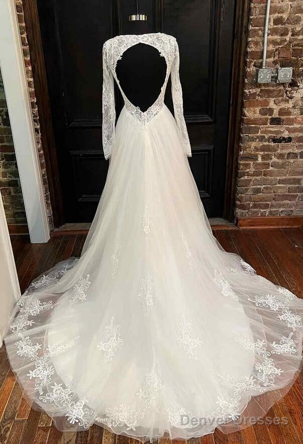 Open Back A-Line Tulle/Lace Wedding Dress With Long Sleeves Secondary image