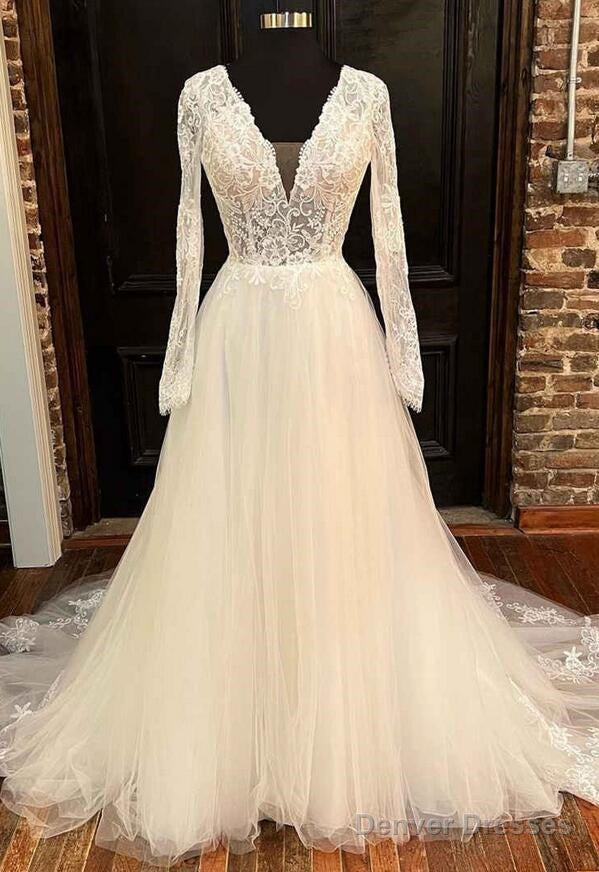 Open Back A-Line Tulle/Lace Wedding Dress With Long Sleeves Main image