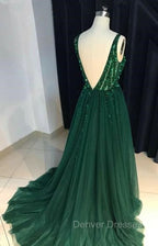 Open Back A-line Tulle Prom Dress Crystals Women Party Dress