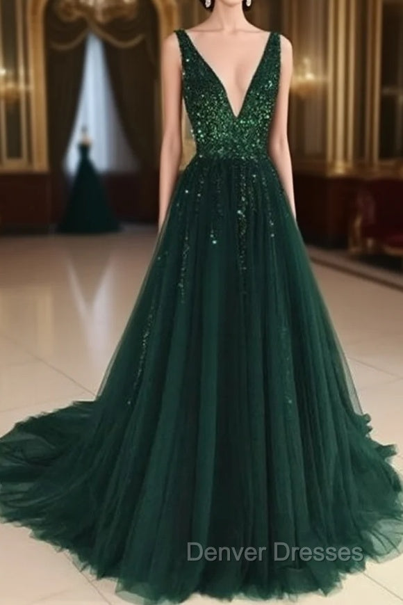 Open Back A-line Tulle Prom Dress Crystals Women Party Dress