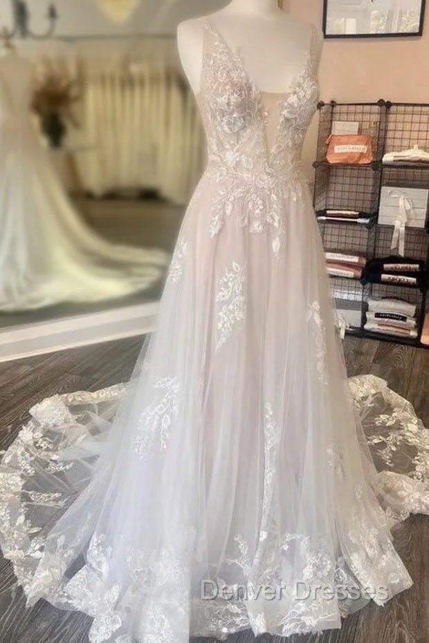 Open Back A Line Wedding Dress,Custom Made Bridal Dress Main image