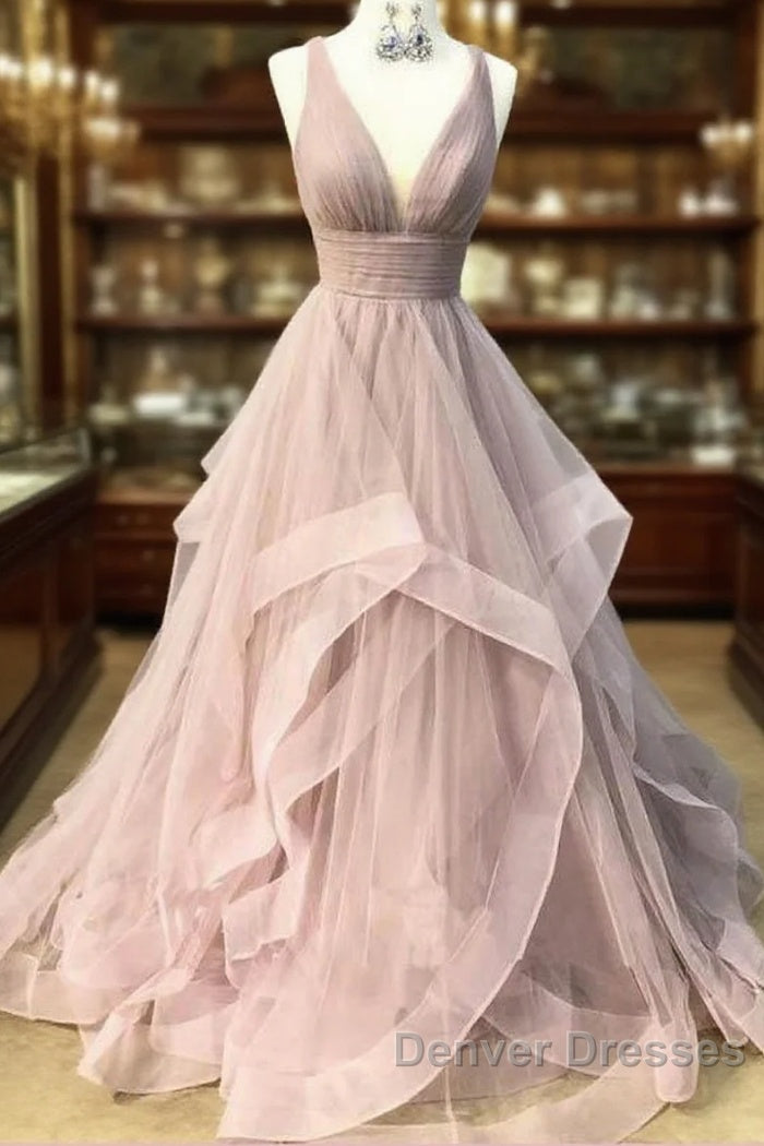 Open Back Dusty Pink Long Prom Dress Simple Evening Gowns, Main image