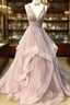 Open Back Dusty Pink Long Prom Dress Simple Evening Gowns,