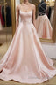 Open Back Pink Satin Long Prom Dress, Backless Pink Satin Long Formal Evening Dress