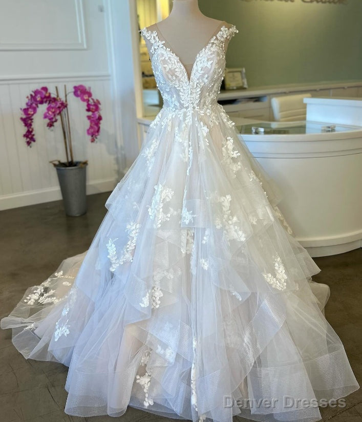 Open Back Tulle/Lace Wedding Dress with Ruffle Skirt